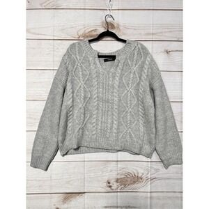 Vero Moda Womens XL Gray Cable Knit V-Neck Sweater Gudrun LS Blouse Pullover